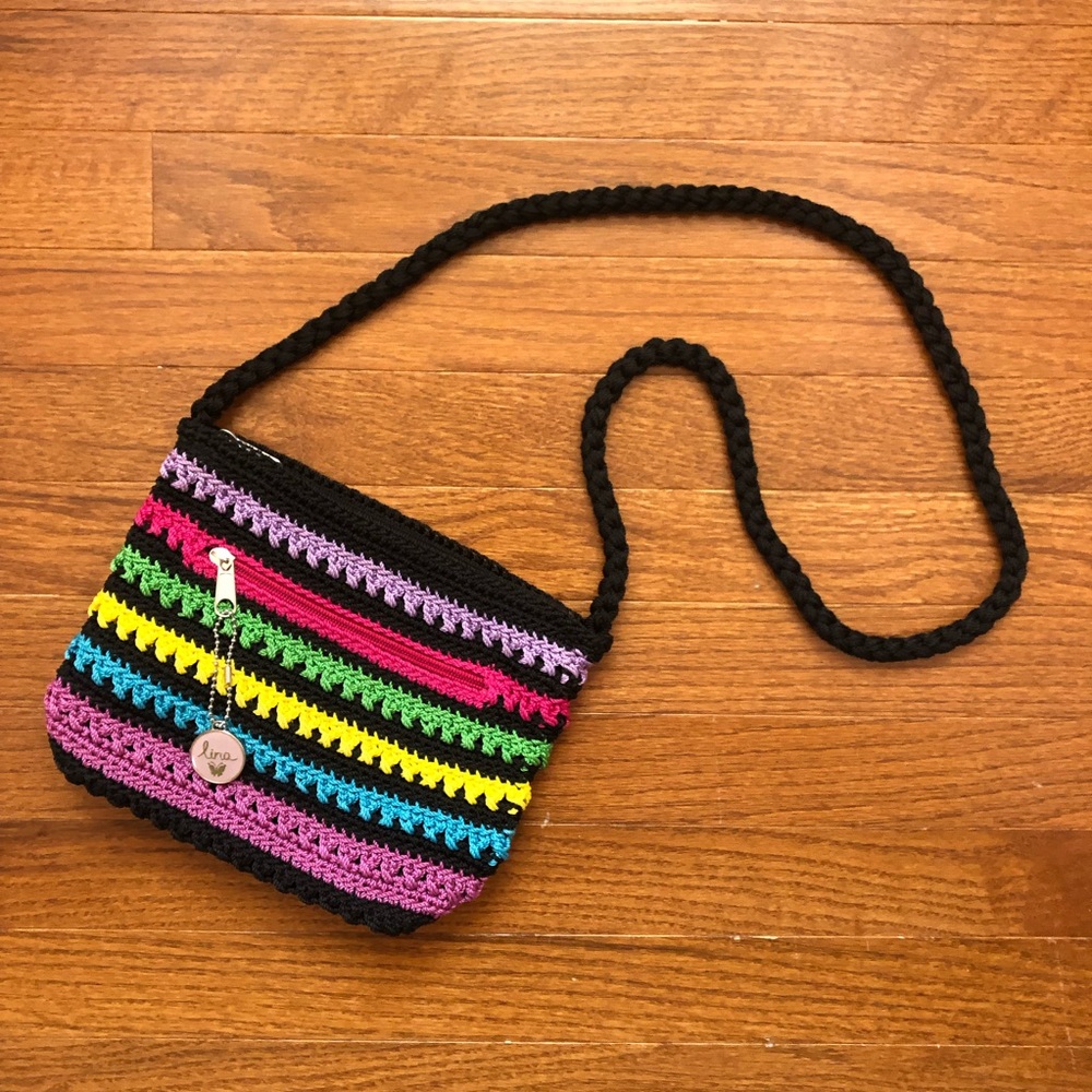 multicolor woven crochet crossbody bag